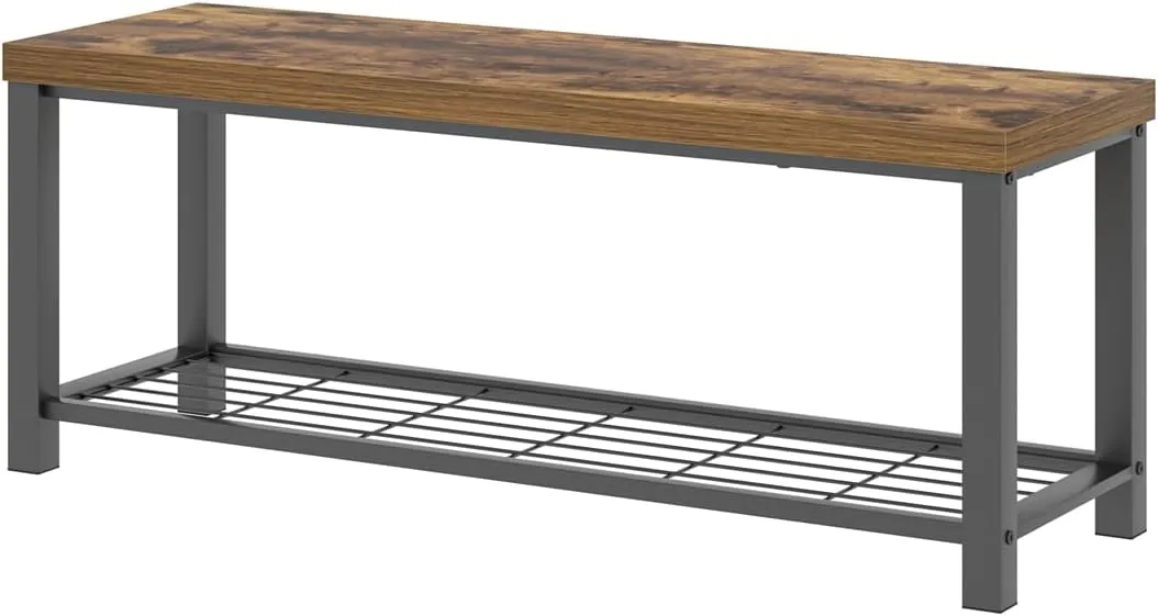 EXCEFUR Entryway Bench, Modern Wood and Metal Storage Bench for Hallway Front Door Entrance, Industrial Indoor Shoe Rack Bench Seat for Living Room Bedroom, 43.3 Inch Rustic Brown