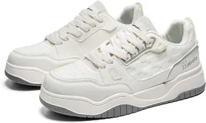 Exusiai Mens Fashion Streetwear Shoes Casual Non Slip Lace-Up Walking Chunky Sneakers Outdoor White Comfortable Breathable Dad Shoes