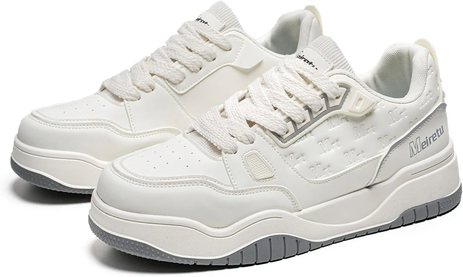 Exusiai Mens Fashion Streetwear Shoes Casual Non Slip Lace-Up Walking Chunky Sneakers Outdoor White Comfortable Breathable Dad Shoes