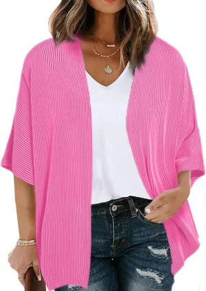Eytino Women Plus Size Lightweight Cardigan Half Sleeve Ribbed Knit Kimono Cardigans Tops(1X-5X)