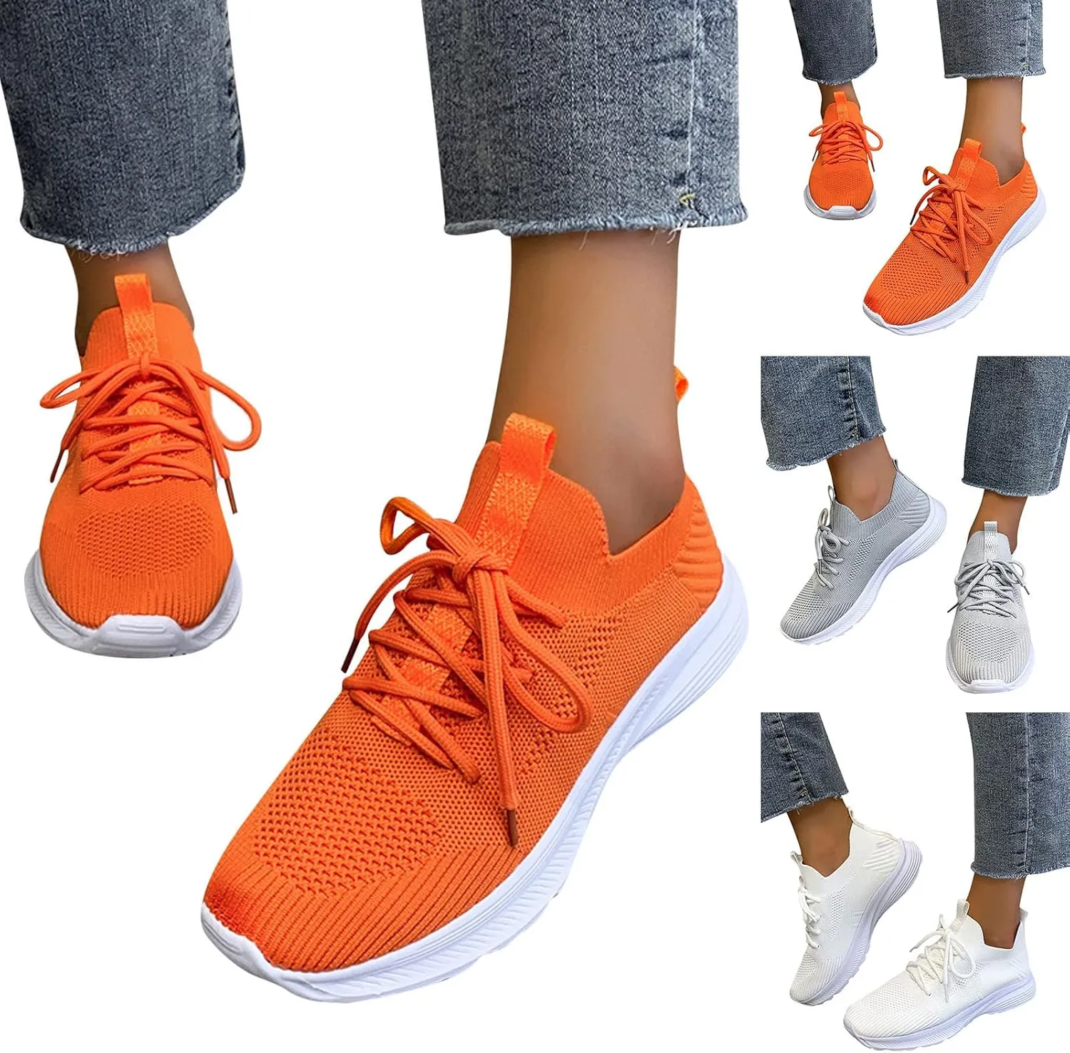 Fashion Spring and Summer Women Sports Shoes Flat Bottom Lightweight Flying Woven Mesh Cushioning Running Slip Women