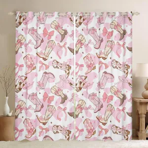 Feelyou Western Bow Curtains for Bedroom Living Room (2 Panels, 52 x 84 Inch) Cute Bowknot Blackout Curtains Teens Bow 30%-50% Room Darkening Blackout Curtain Western Boots Window Treatments Cowhide