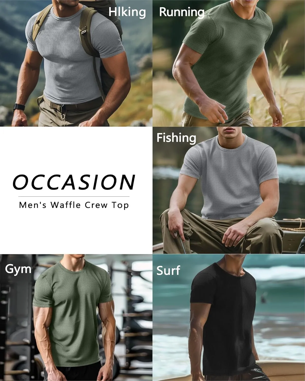 Ficerd 3 Pack Men's Short Sleeve Waffle Knit Shirts, Casual Textured Crew Neck Summer T-Shirts Lightweight Solid Pullover Tee