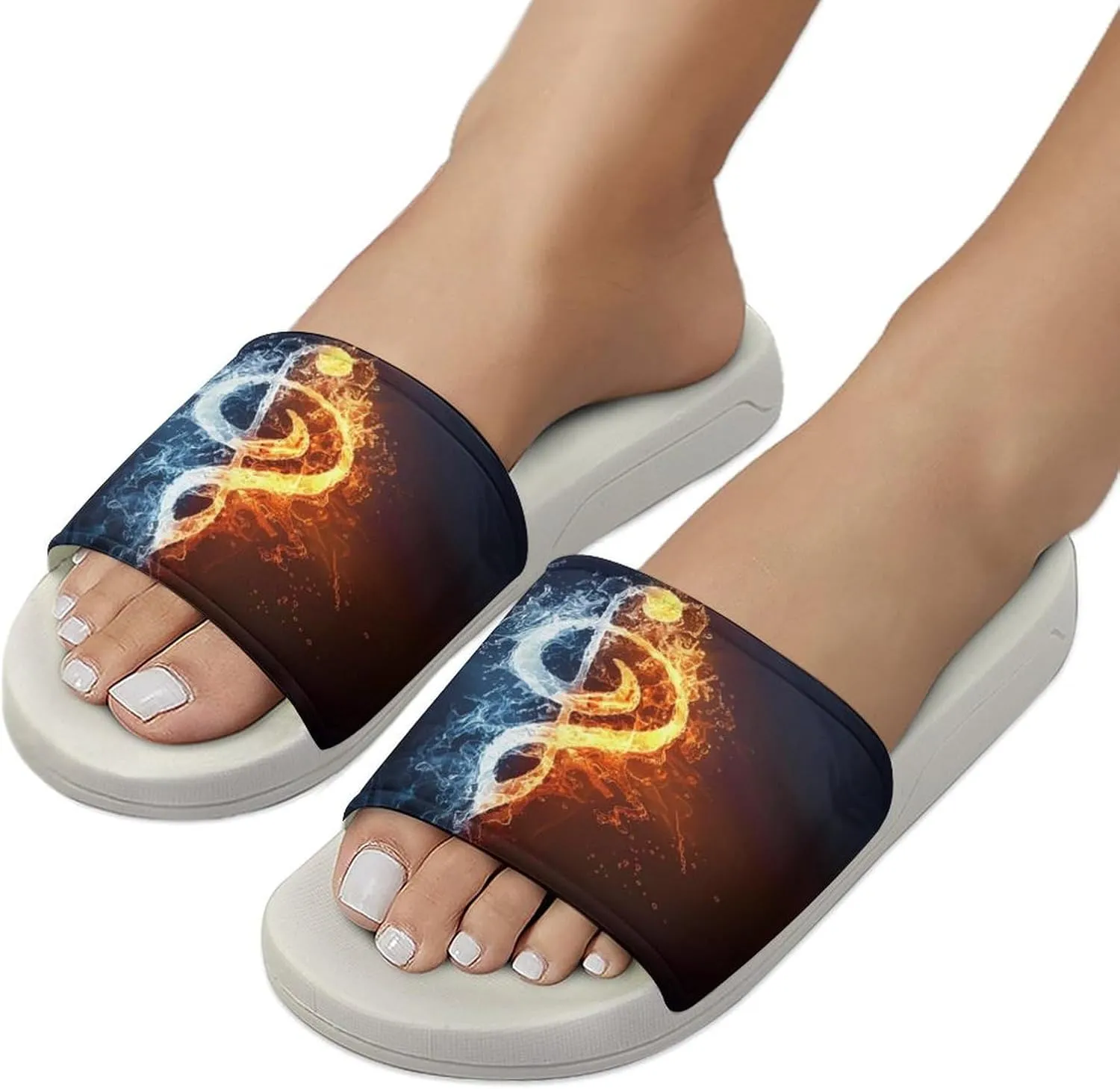 Fire Water Music Note Home Slipper PVC Shower Slipper Non-Slip Open Toe Slipper Soft Sole Pool Sandals for Men Women