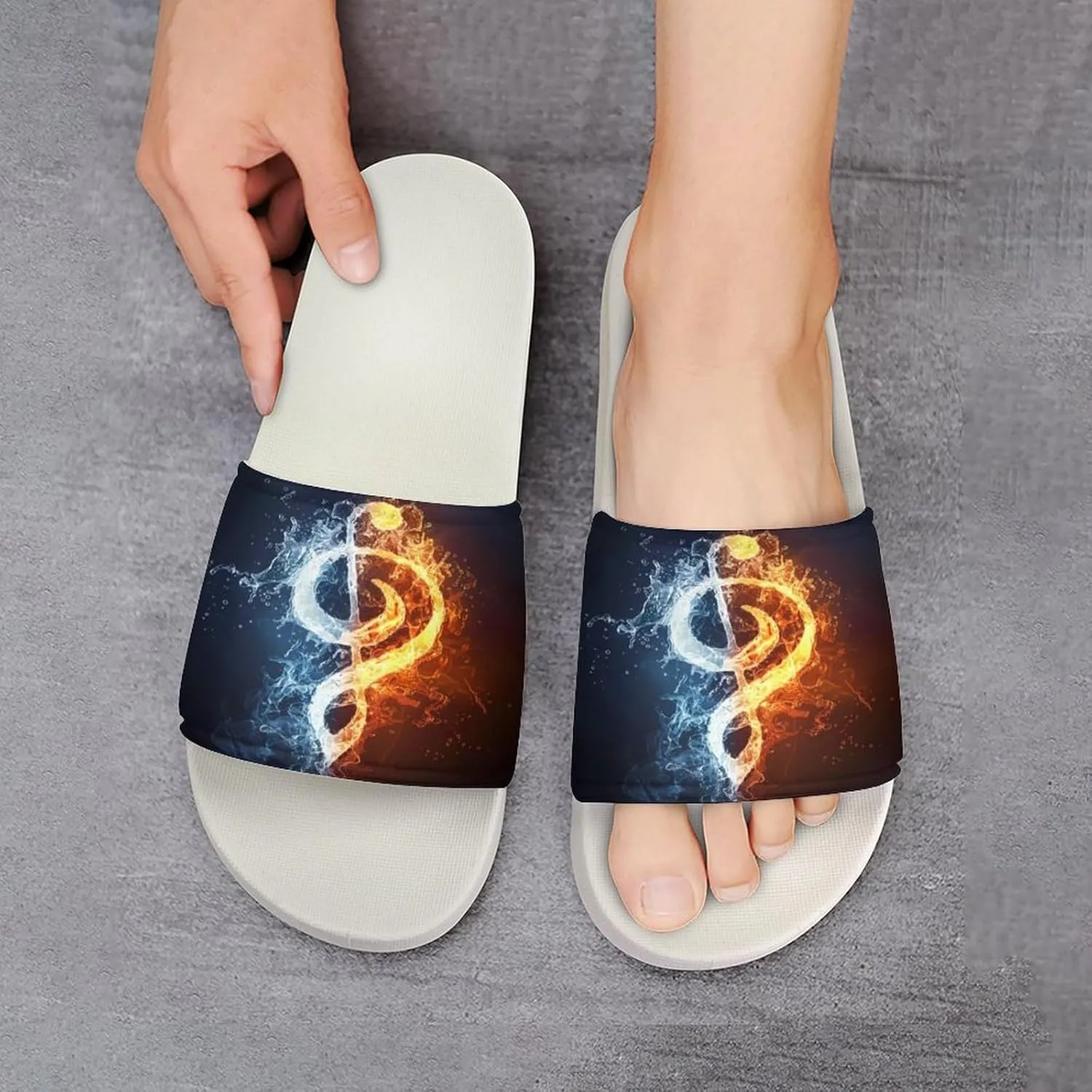 Fire Water Music Note Home Slipper PVC Shower Slipper Non-Slip Open Toe Slipper Soft Sole Pool Sandals for Men Women