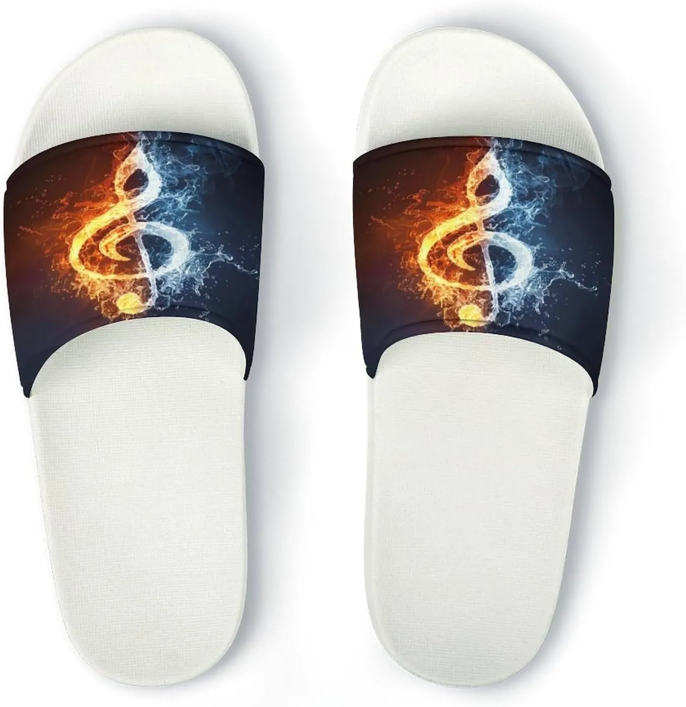 Fire Water Music Note Home Slipper PVC Shower Slipper Non-Slip Open Toe Slipper Soft Sole Pool Sandals for Men Women