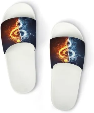 Fire Water Music Note Home Slipper PVC Shower Slipper Non-Slip Open Toe Slipper Soft Sole Pool Sandals for Men Women