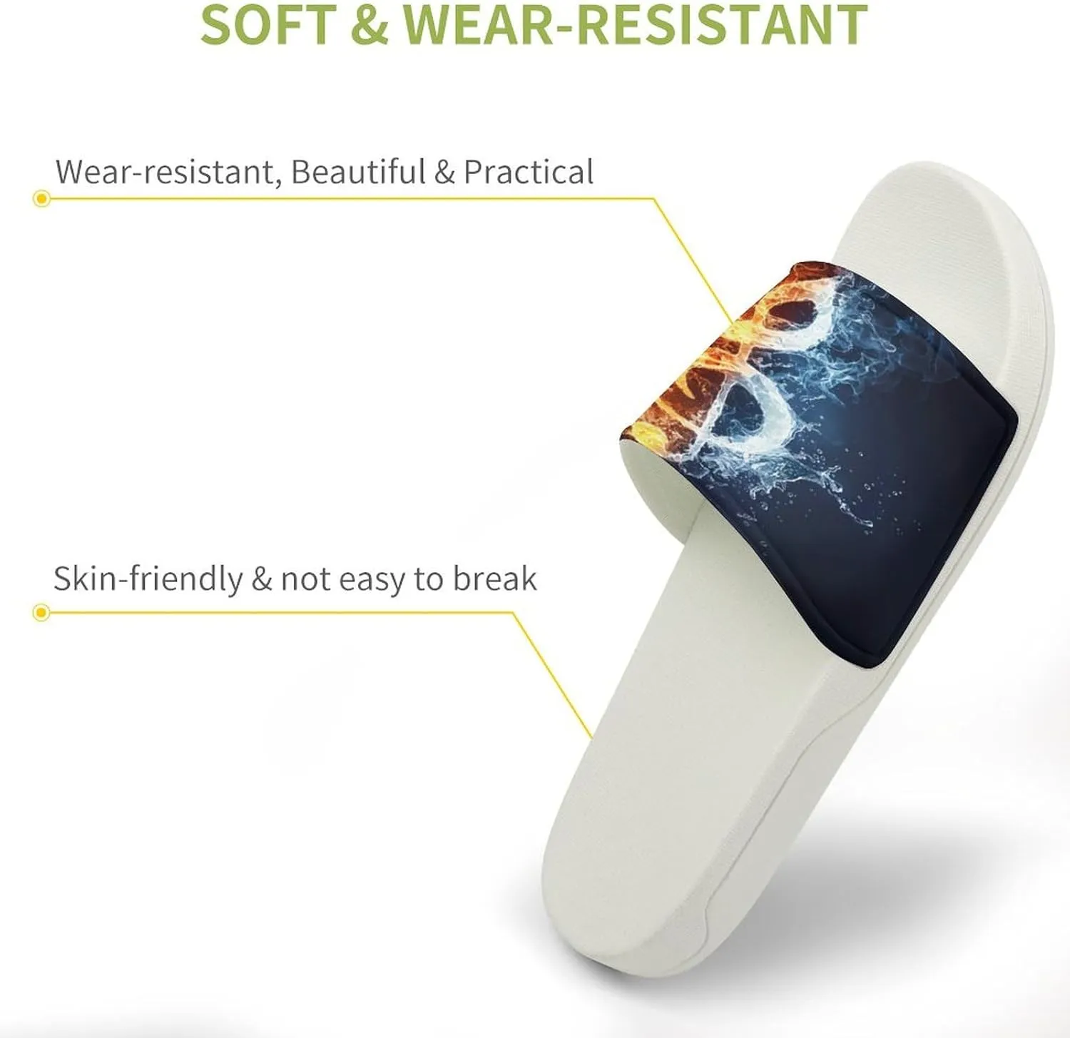 Fire Water Music Note Home Slipper PVC Shower Slipper Non-Slip Open Toe Slipper Soft Sole Pool Sandals for Men Women