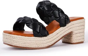 FISACE Womens Summer Espadrilles Platform Wedge Sandals Braided Open Toe Slip On Slide Sandals