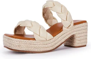 FISACE Womens Summer Espadrilles Platform Wedge Sandals Braided Open Toe Slip On Slide Sandals