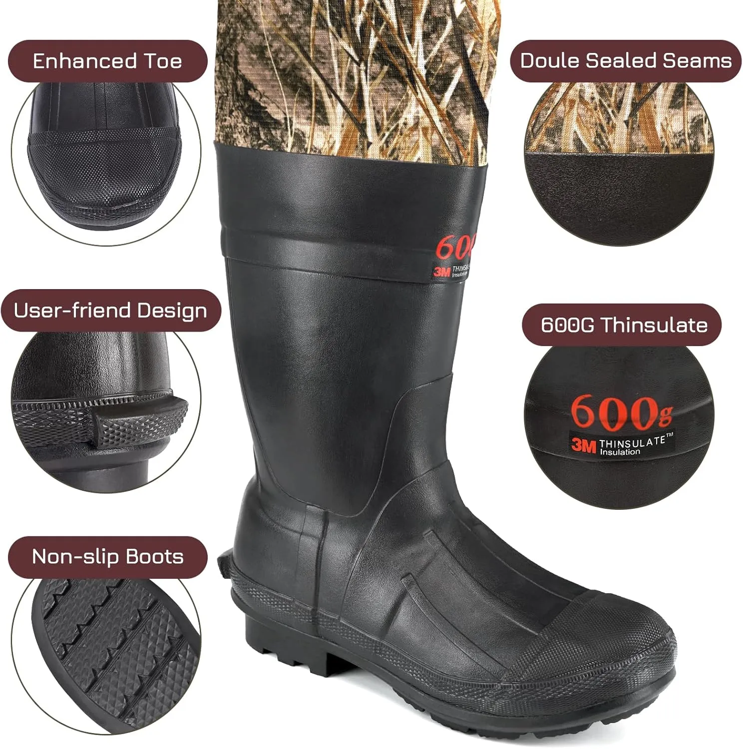 Fishing Waders for Men,Hunting and Waterproof Neoprene Wader for Men with 600G Insulation and Includes Boots