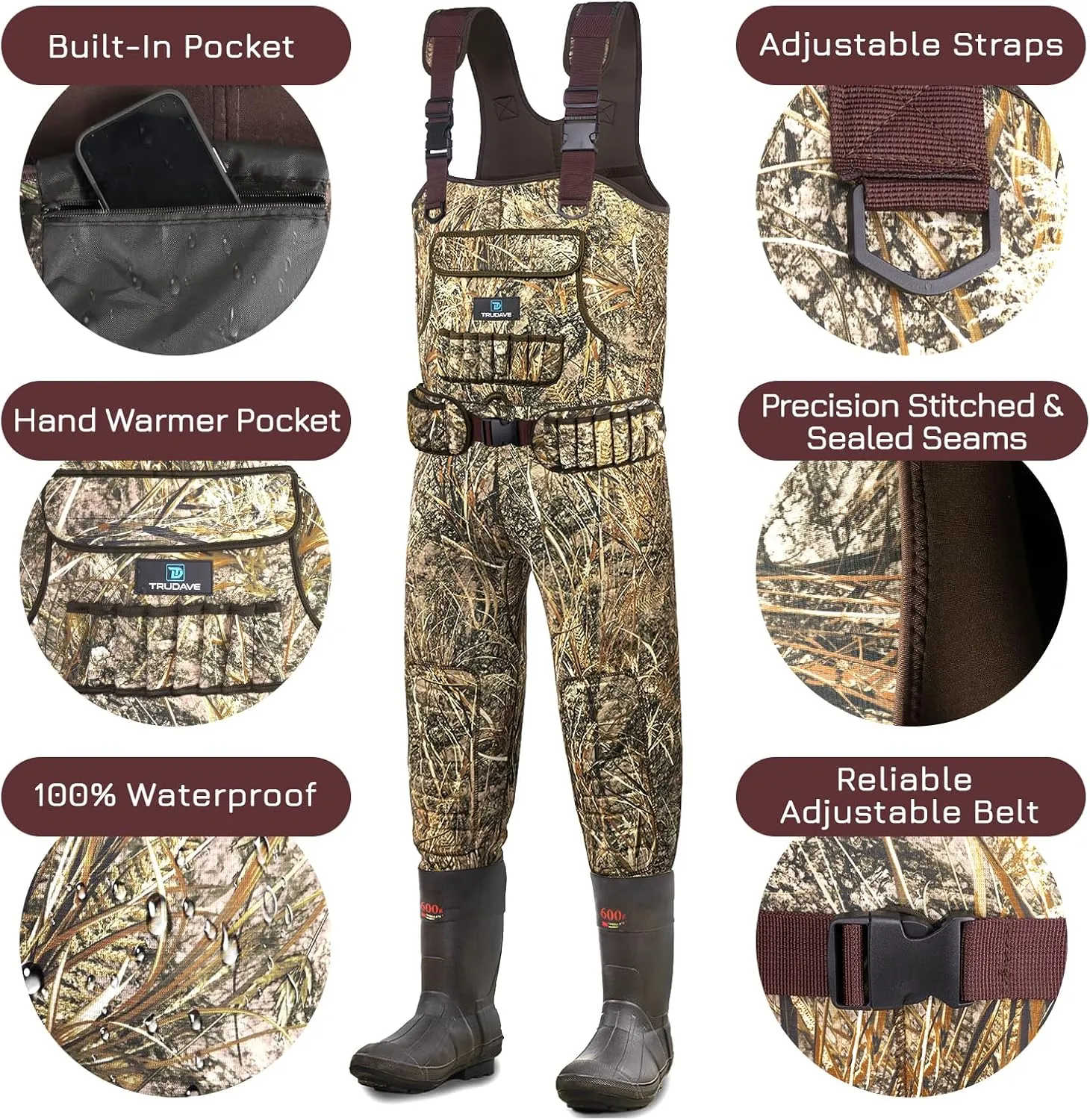 Fishing Waders for Men,Hunting and Waterproof Neoprene Wader for Men with 600G Insulation and Includes Boots