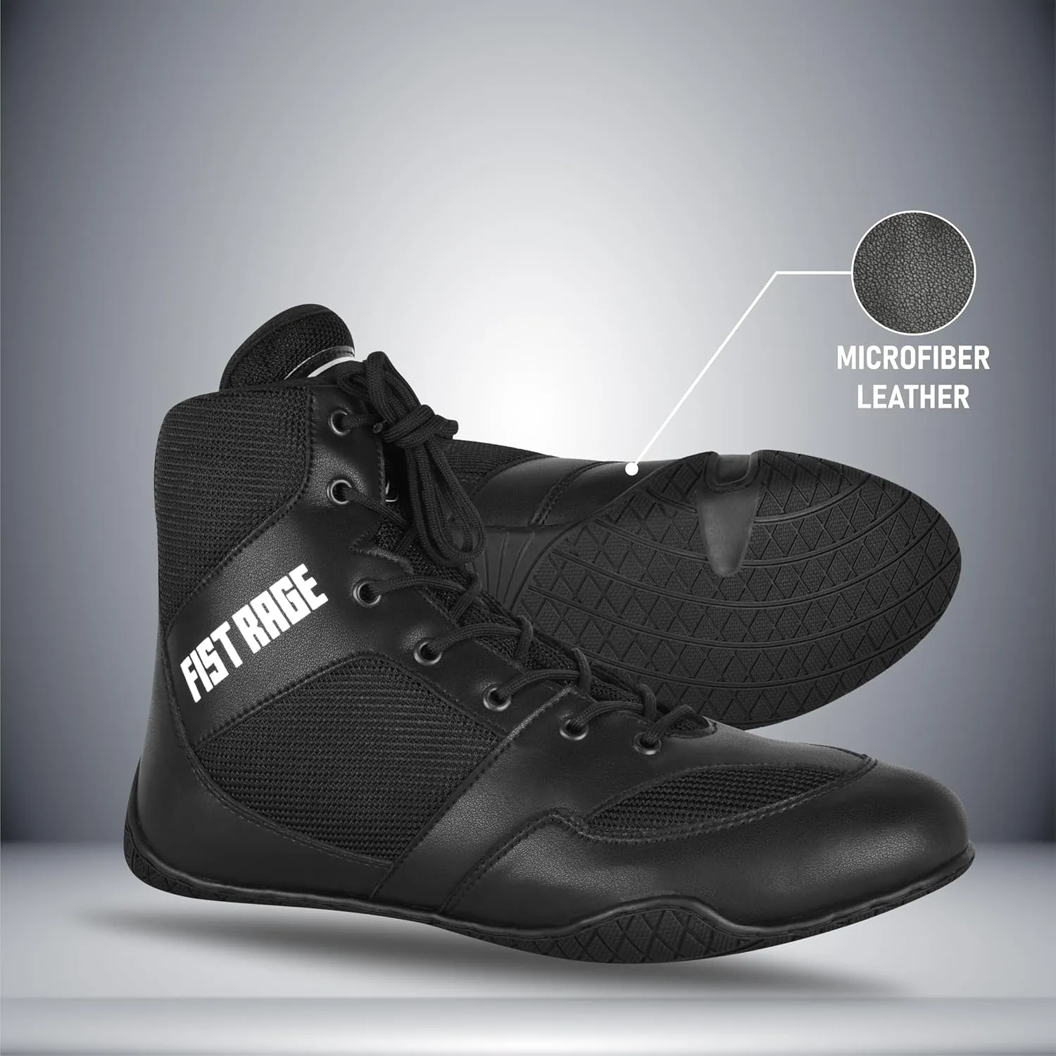 FISTRAGE Boxing Shoes Lightweight Microfiber Leather Kickboxing Training and Fighting Boots Pro Fighters with Mesh and Rubber Sole for Extra Grip - Ventilated Design - Men, Women, Kids Sizes Along With Sting Bag