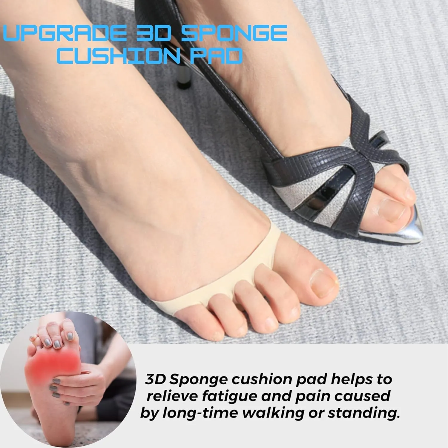 Flammi 6 Pairs Ball of Foot Cushion Socks,Women's Toe Cover with Padding Toe Topper Liner Socks Non-Skid Bottom