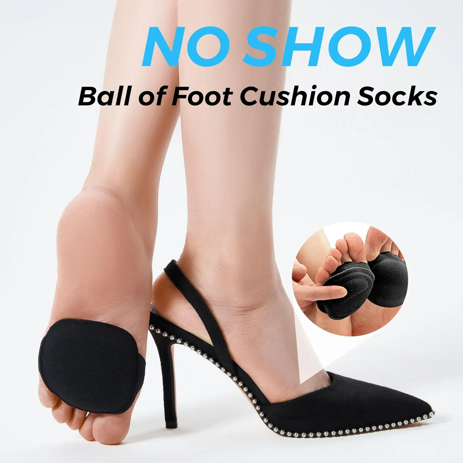 Flammi 6 Pairs Ball of Foot Cushion Socks,Women's Toe Cover with Padding Toe Topper Liner Socks Non-Skid Bottom