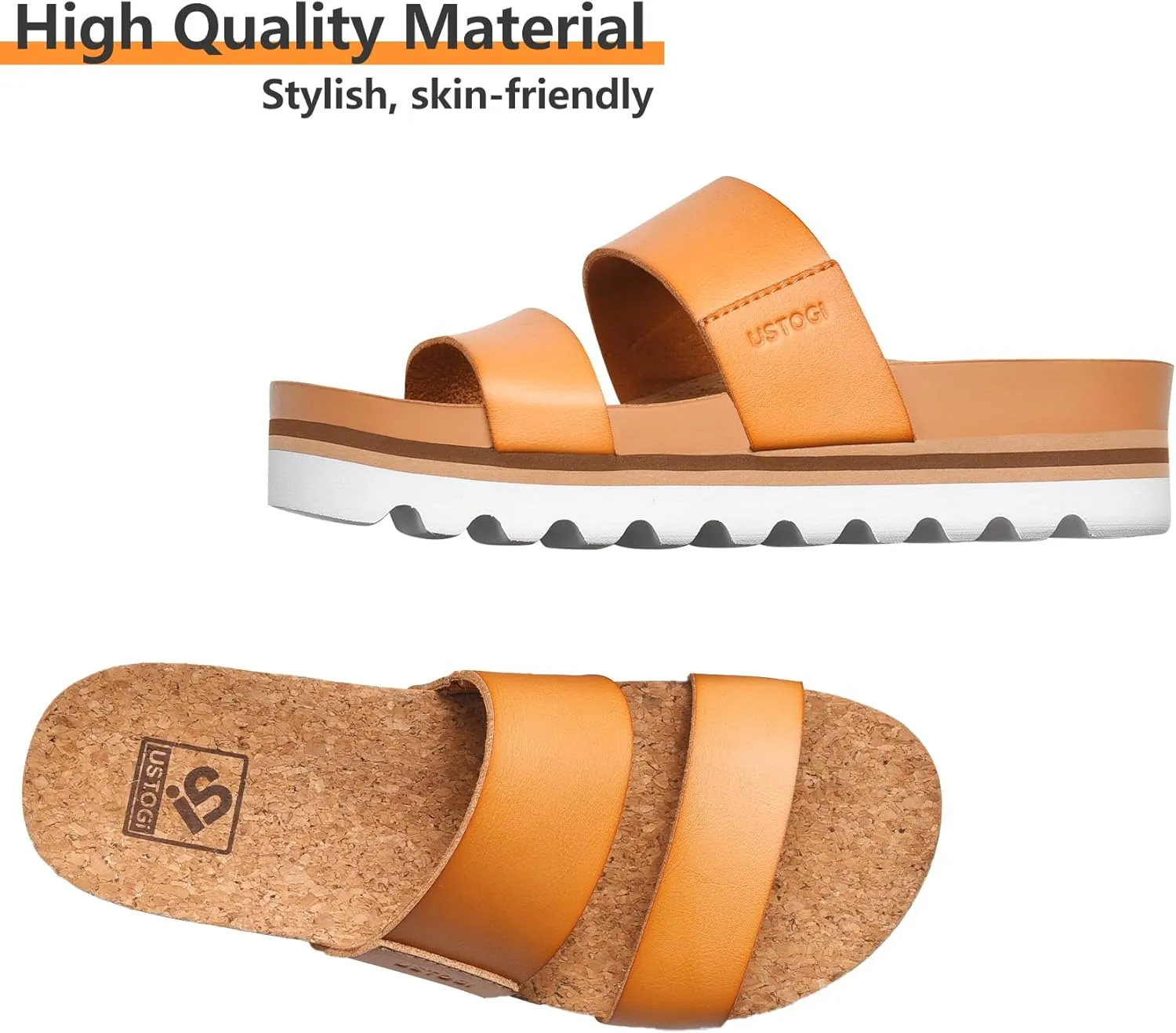 Flatform Platform Sandals Women Arch Support Beach Slides Orthotic Summer Causal Cork Footbed Adjustable Lightweight Thick Sole Comfortable Fashion Slip on Cushion Cute 2 Strap