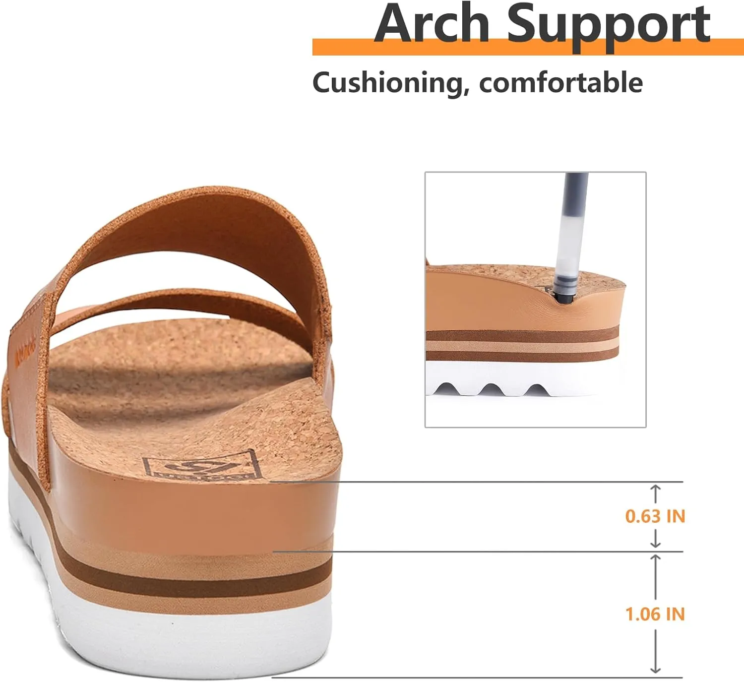 Flatform Platform Sandals Women Arch Support Beach Slides Orthotic Summer Causal Cork Footbed Adjustable Lightweight Thick Sole Comfortable Fashion Slip on Cushion Cute 2 Strap