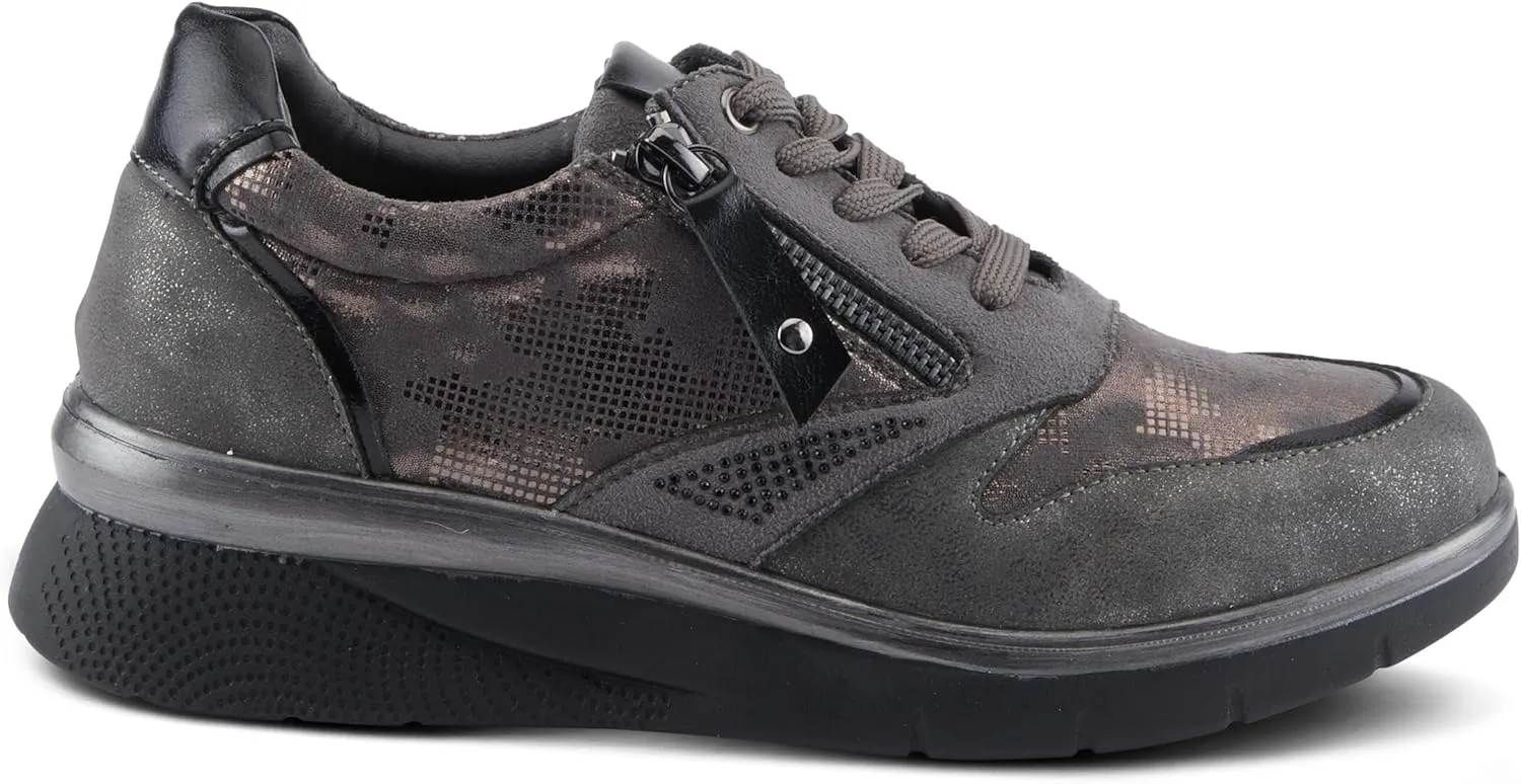 Flexus Women's WYCLEF Platform Sneakers with Metallic Camouflage Print, Zipper Closure, and Comfortable Fit