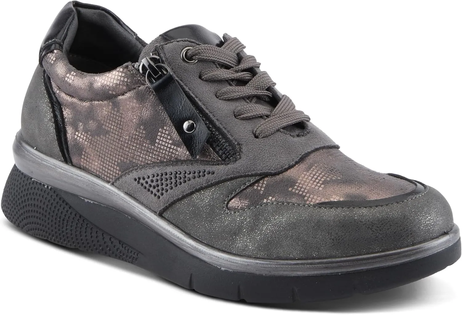 Flexus Women's WYCLEF Platform Sneakers with Metallic Camouflage Print, Zipper Closure, and Comfortable Fit