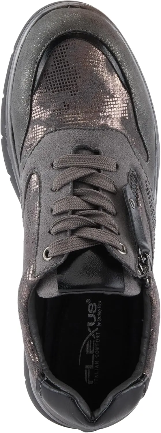 Flexus Women's WYCLEF Platform Sneakers with Metallic Camouflage Print, Zipper Closure, and Comfortable Fit