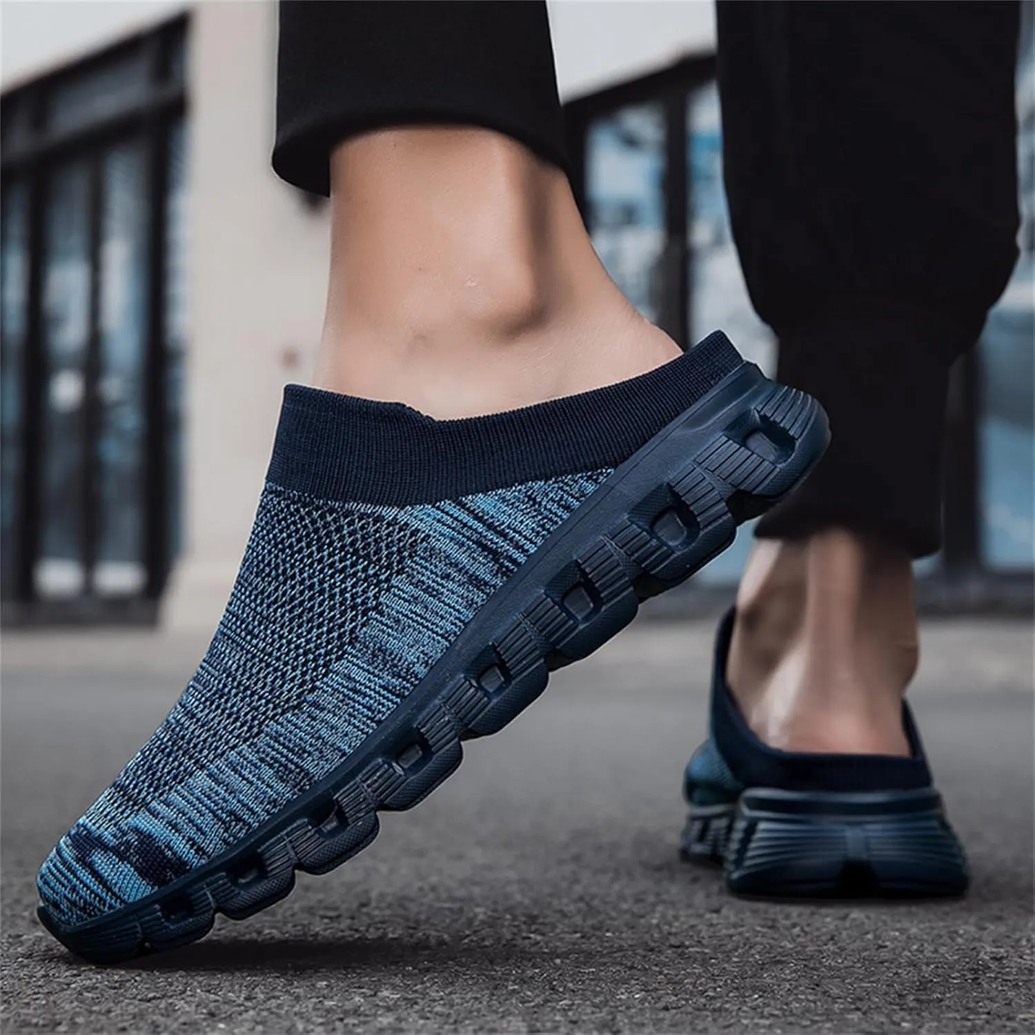 FLIOZY Mens Elevator Height Increasing Shoes Mesh Walking Mules Open Back Slip On Garden Clogs Sneakers