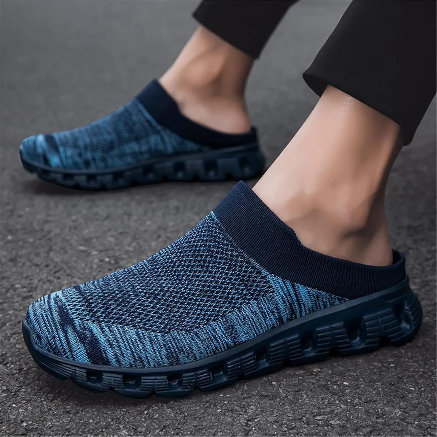 FLIOZY Mens Elevator Height Increasing Shoes Mesh Walking Mules Open Back Slip On Garden Clogs Sneakers