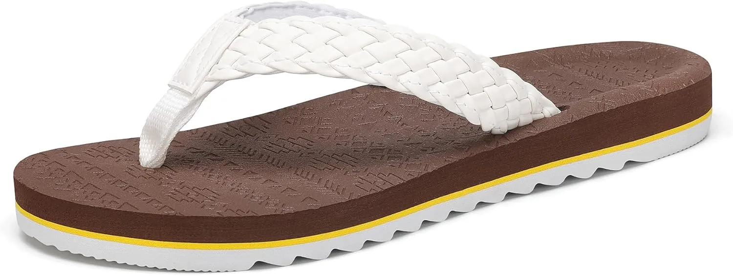 Flip Flops for Womens Arch Support Leather Braided Beach Sandals Comfortable Summer Pool Thong Slides Shoes Slip on
