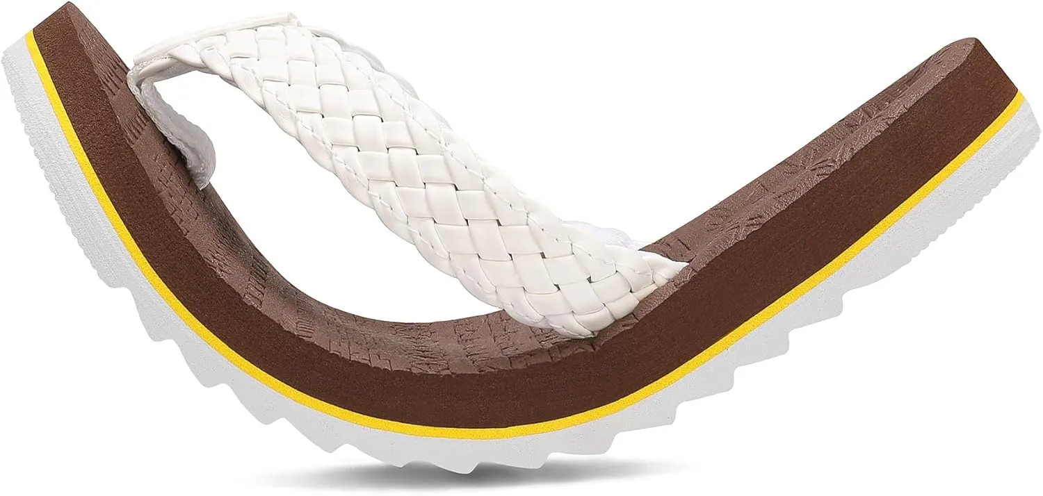 Flip Flops for Womens Arch Support Leather Braided Beach Sandals Comfortable Summer Pool Thong Slides Shoes Slip on