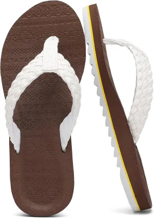 Flip Flops for Womens Arch Support Leather Braided Beach Sandals Comfortable Summer Pool Thong Slides Shoes Slip on