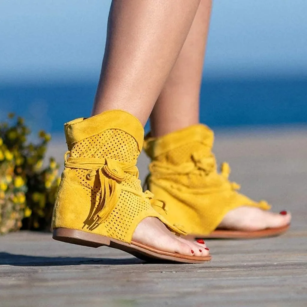Flip Flops Sandals Fringes Thong Flats Shoes For Women Suede Tassels Womens Retro Casual Tassel Sandals