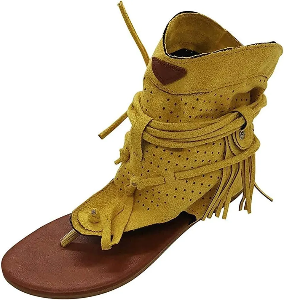 Flip Flops Sandals Fringes Thong Flats Shoes For Women Suede Tassels Womens Retro Casual Tassel Sandals