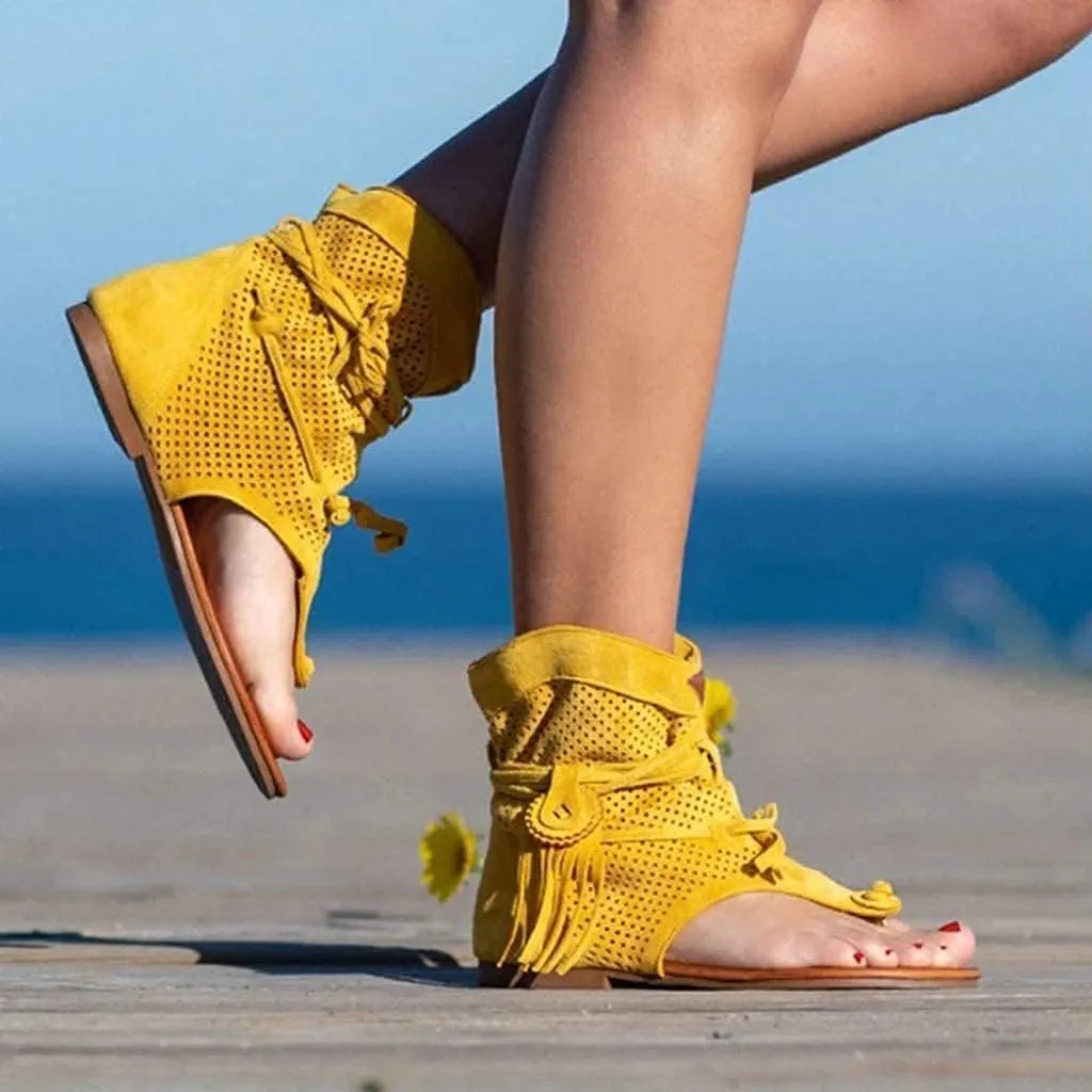 Flip Flops Sandals Fringes Thong Flats Shoes For Women Suede Tassels Womens Retro Casual Tassel Sandals