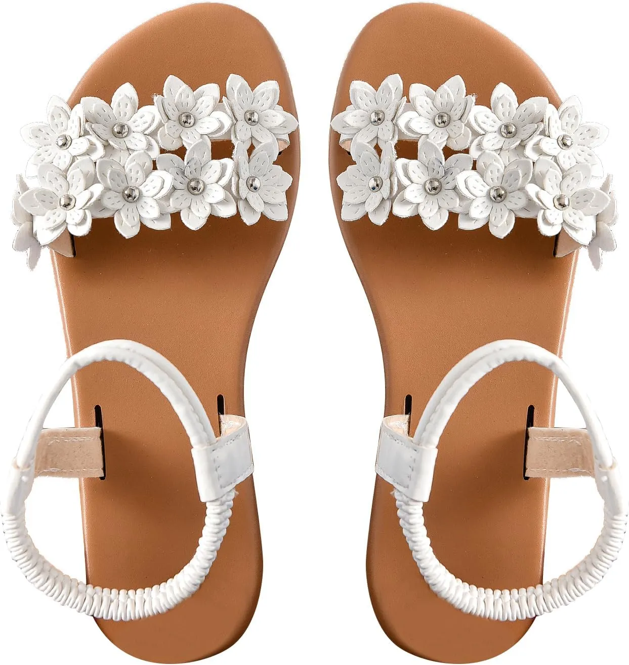 Floerns Women's Floral Elastic Ankle Straps Slipper Summer Beach Flat Sandals