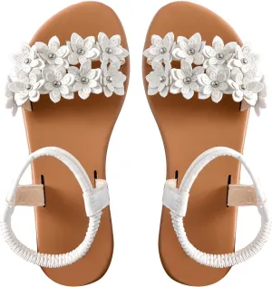 Floerns Women's Floral Elastic Ankle Straps Slipper Summer Beach Flat Sandals