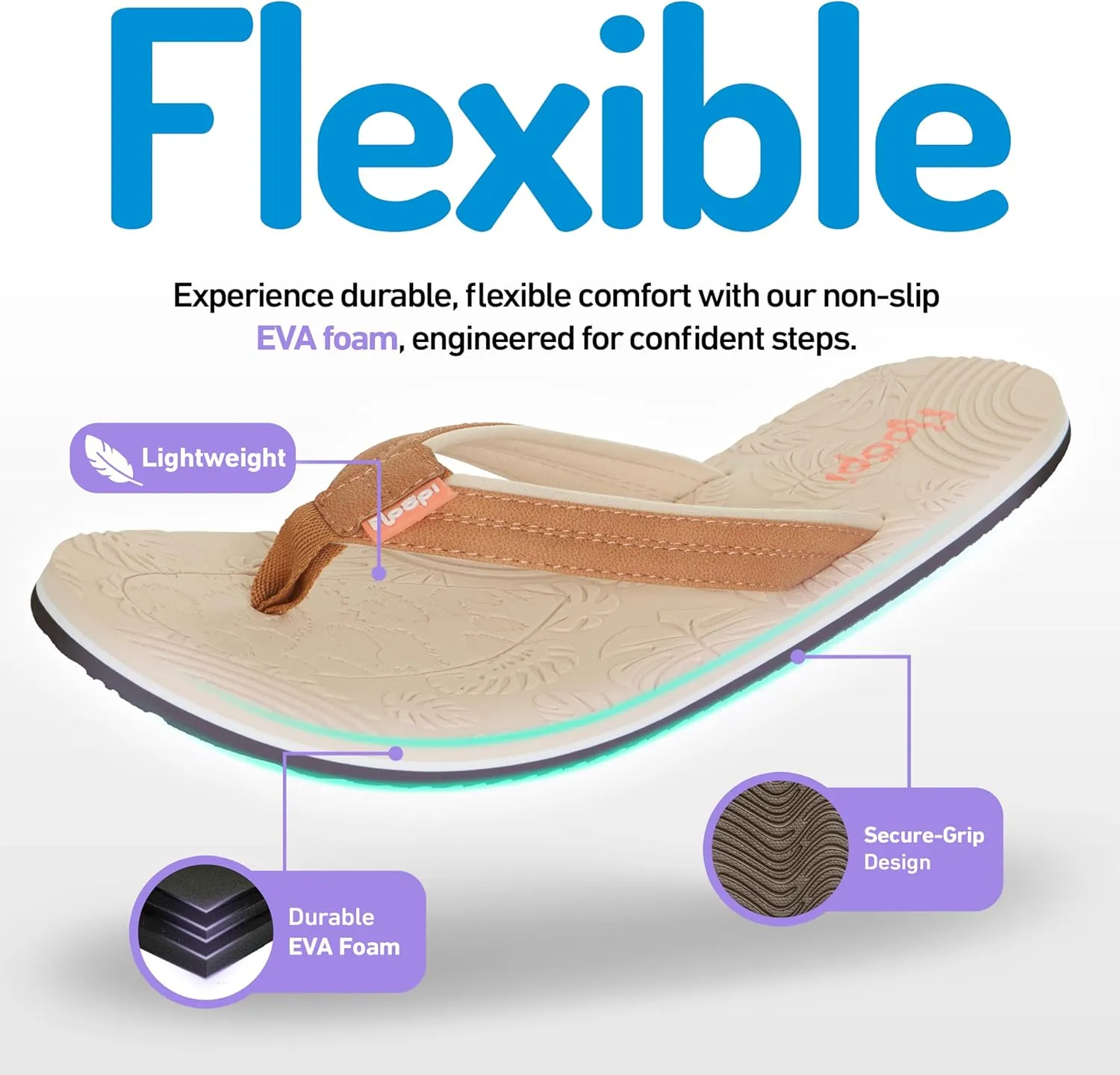 Floopi Flip Flops for Women Durable EVA Floral Textured Sandals Ladies Beach Sandals with Indoor & Outdoor Anti Skid Soles
