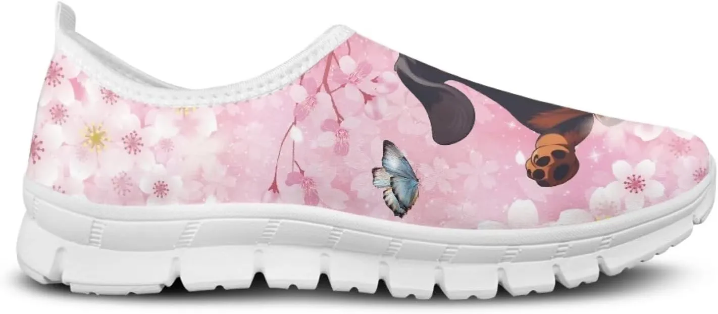 Flowers Print Women Slip On Low Top Casual Loafers Comfortable Travel Walking Shoes Non Slip Sports Mesh Running Sneakers US 5-13 for Winter