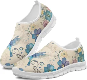 Flowers Print Women Slip On Low Top Casual Loafers Comfortable Travel Walking Shoes Non Slip Sports Mesh Running Sneakers US 5-13 for Winter