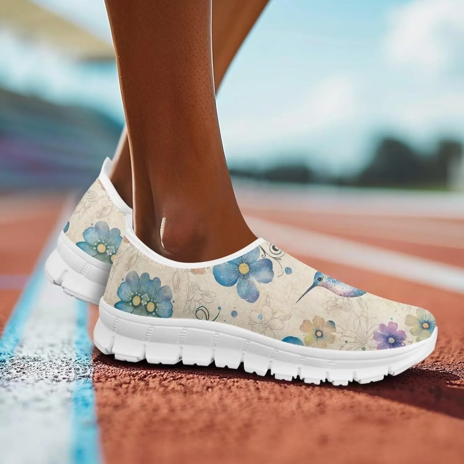 Flowers Print Women Slip On Low Top Casual Loafers Comfortable Travel Walking Shoes Non Slip Sports Mesh Running Sneakers US 5-13 for Winter