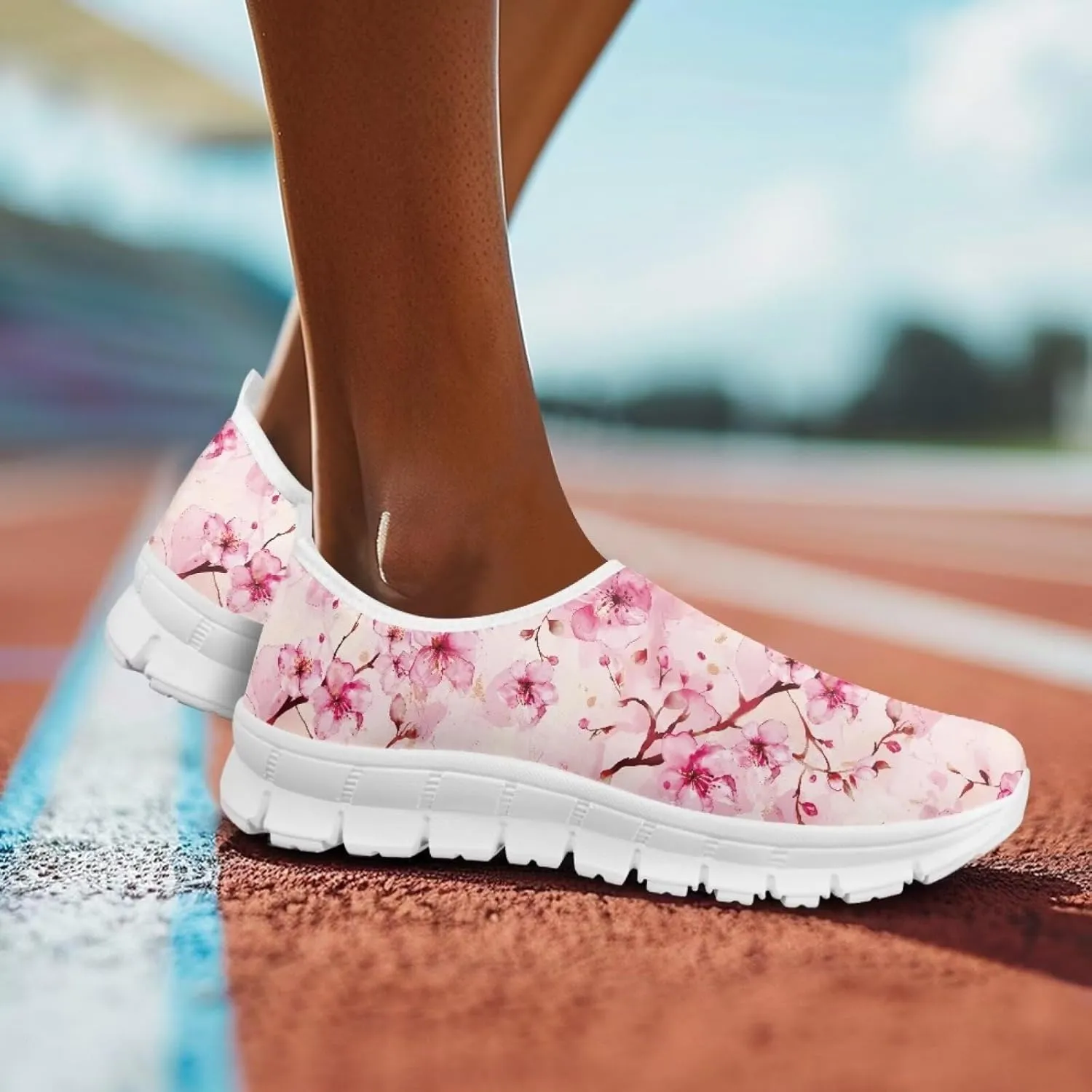 Flowers Print Women Slip On Low Top Casual Loafers Comfortable Travel Walking Shoes Non Slip Sports Mesh Running Sneakers US 5-13 for Winter