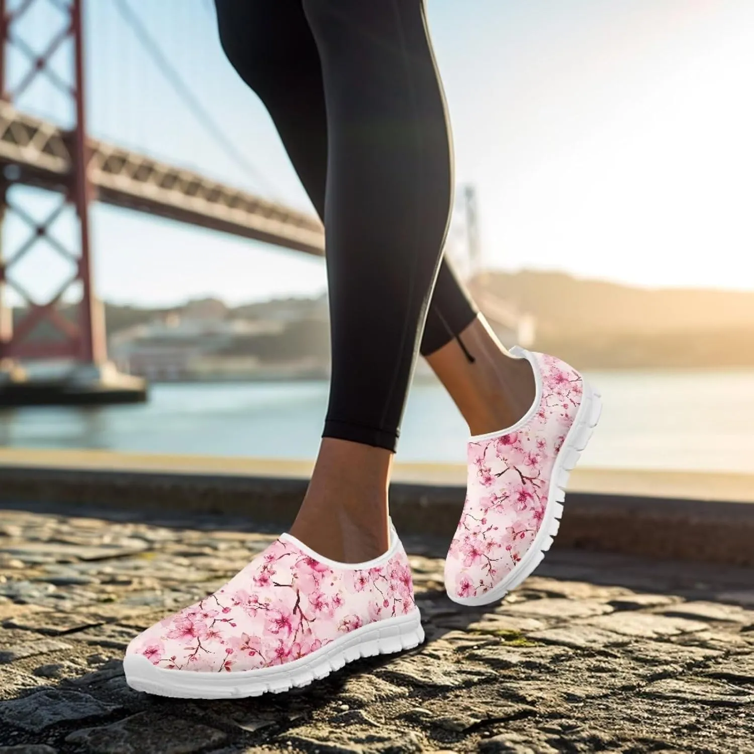 Flowers Print Women Slip On Low Top Casual Loafers Comfortable Travel Walking Shoes Non Slip Sports Mesh Running Sneakers US 5-13 for Winter