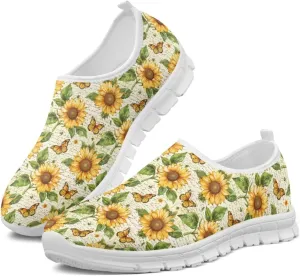 Flowers Print Women Slip On Low Top Casual Loafers Comfortable Travel Walking Shoes Non Slip Sports Mesh Running Sneakers US 5-13 for Winter