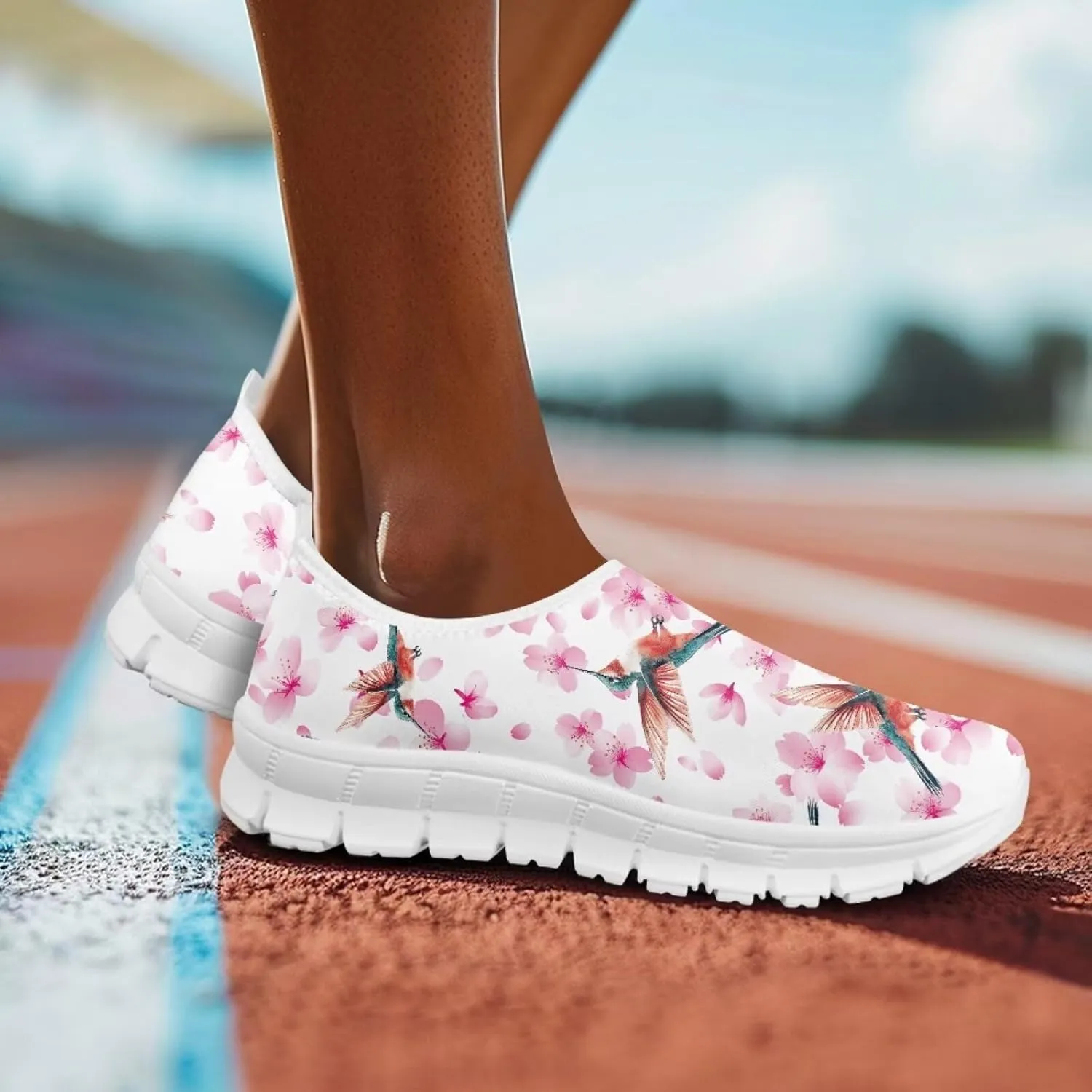 Flowers Print Women Slip On Low Top Casual Loafers Comfortable Travel Walking Shoes Non Slip Sports Mesh Running Sneakers US 5-13 for Winter