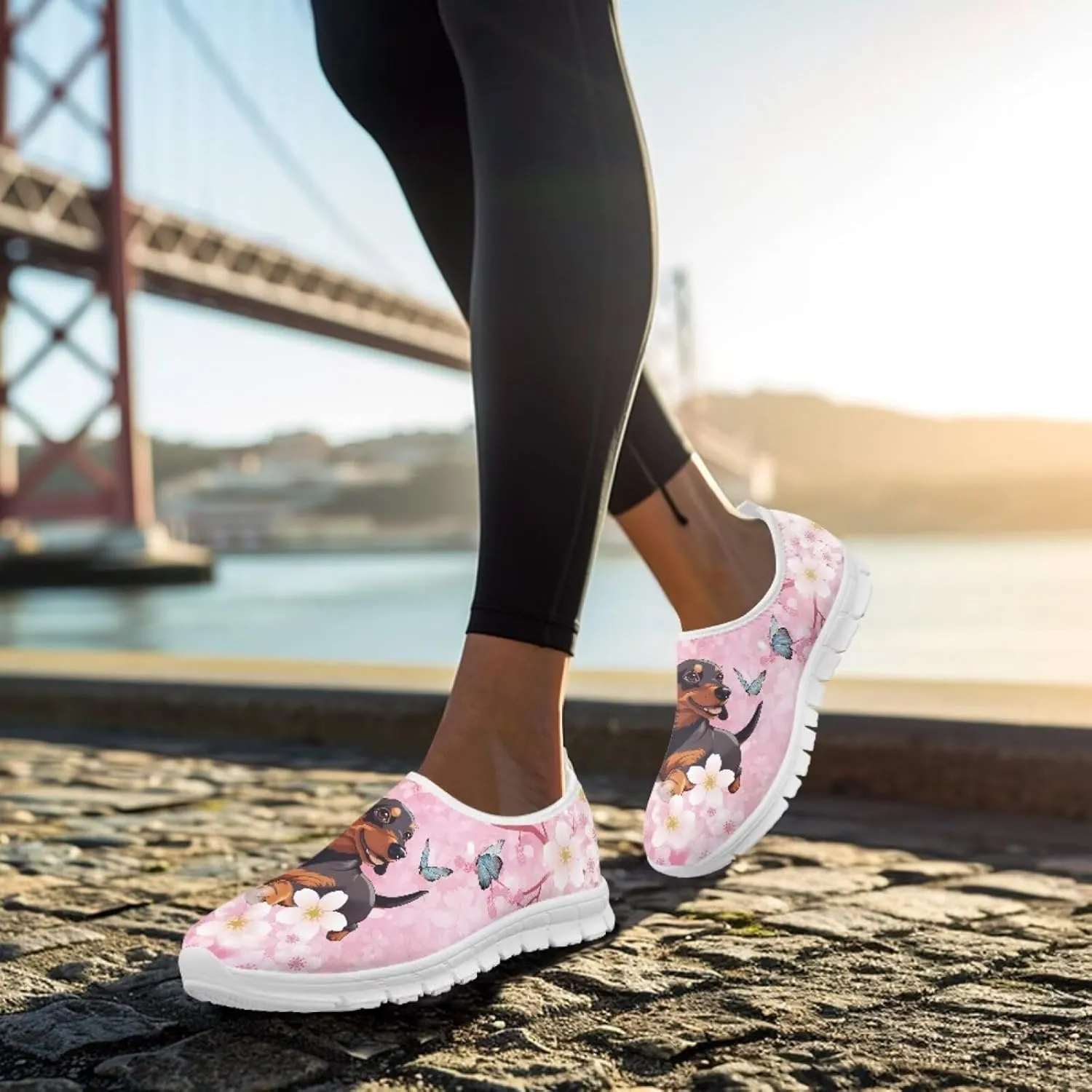 Flowers Print Women Slip On Low Top Casual Loafers Comfortable Travel Walking Shoes Non Slip Sports Mesh Running Sneakers US 5-13 for Winter