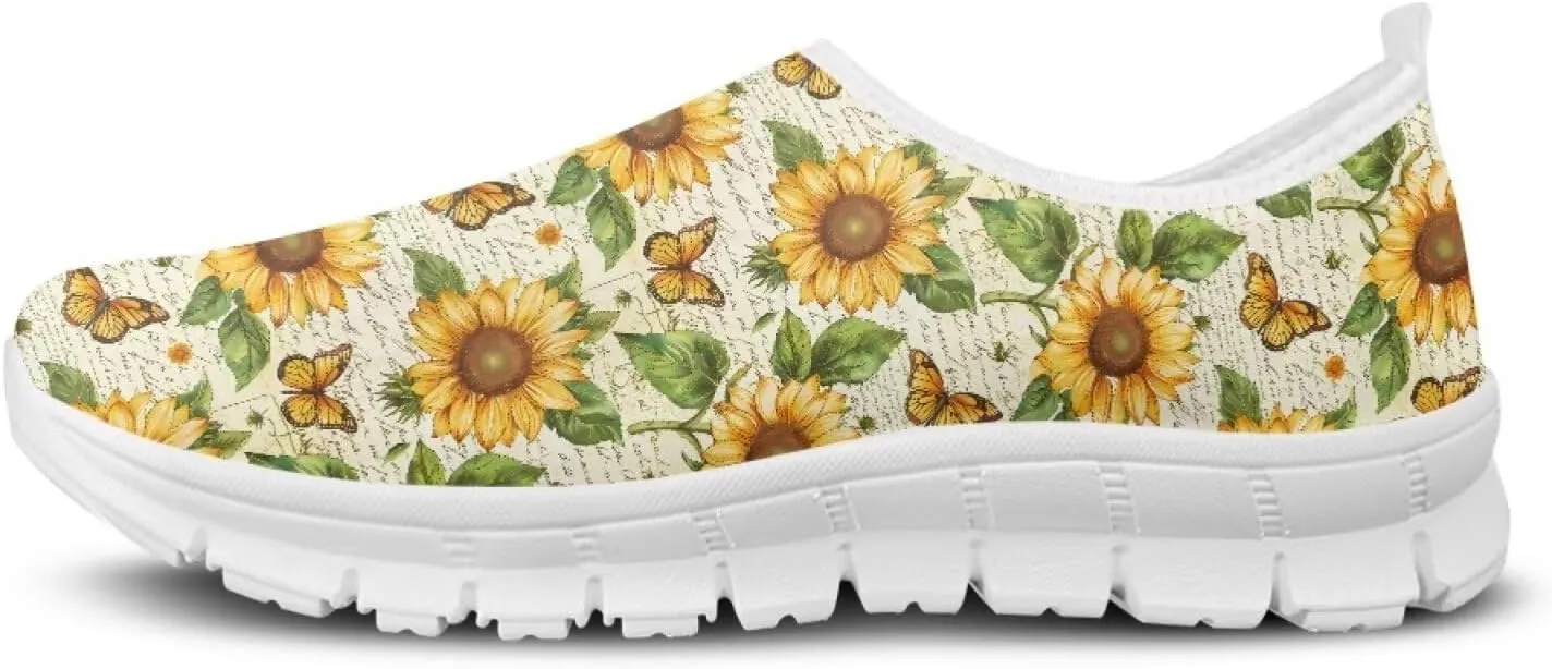 Flowers Print Women Slip On Low Top Casual Loafers Comfortable Travel Walking Shoes Non Slip Sports Mesh Running Sneakers US 5-13 for Winter