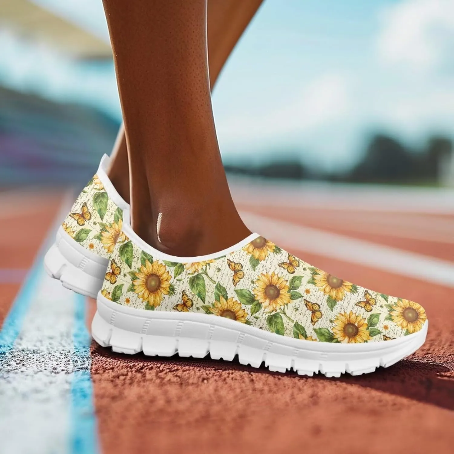 Flowers Print Women Slip On Low Top Casual Loafers Comfortable Travel Walking Shoes Non Slip Sports Mesh Running Sneakers US 5-13 for Winter