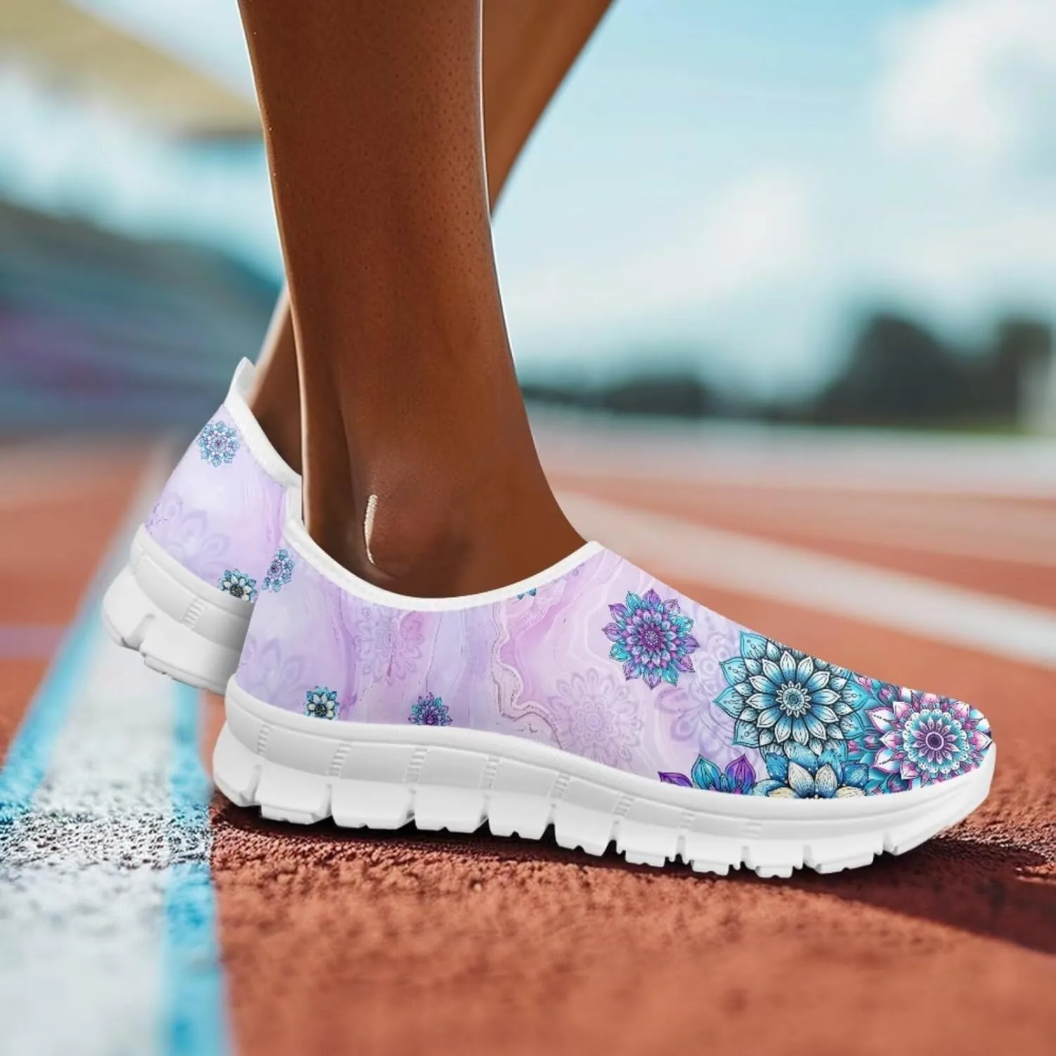 Flowers Print Women Slip On Low Top Casual Loafers Comfortable Travel Walking Shoes Non Slip Sports Mesh Running Sneakers US 5-13 for Winter