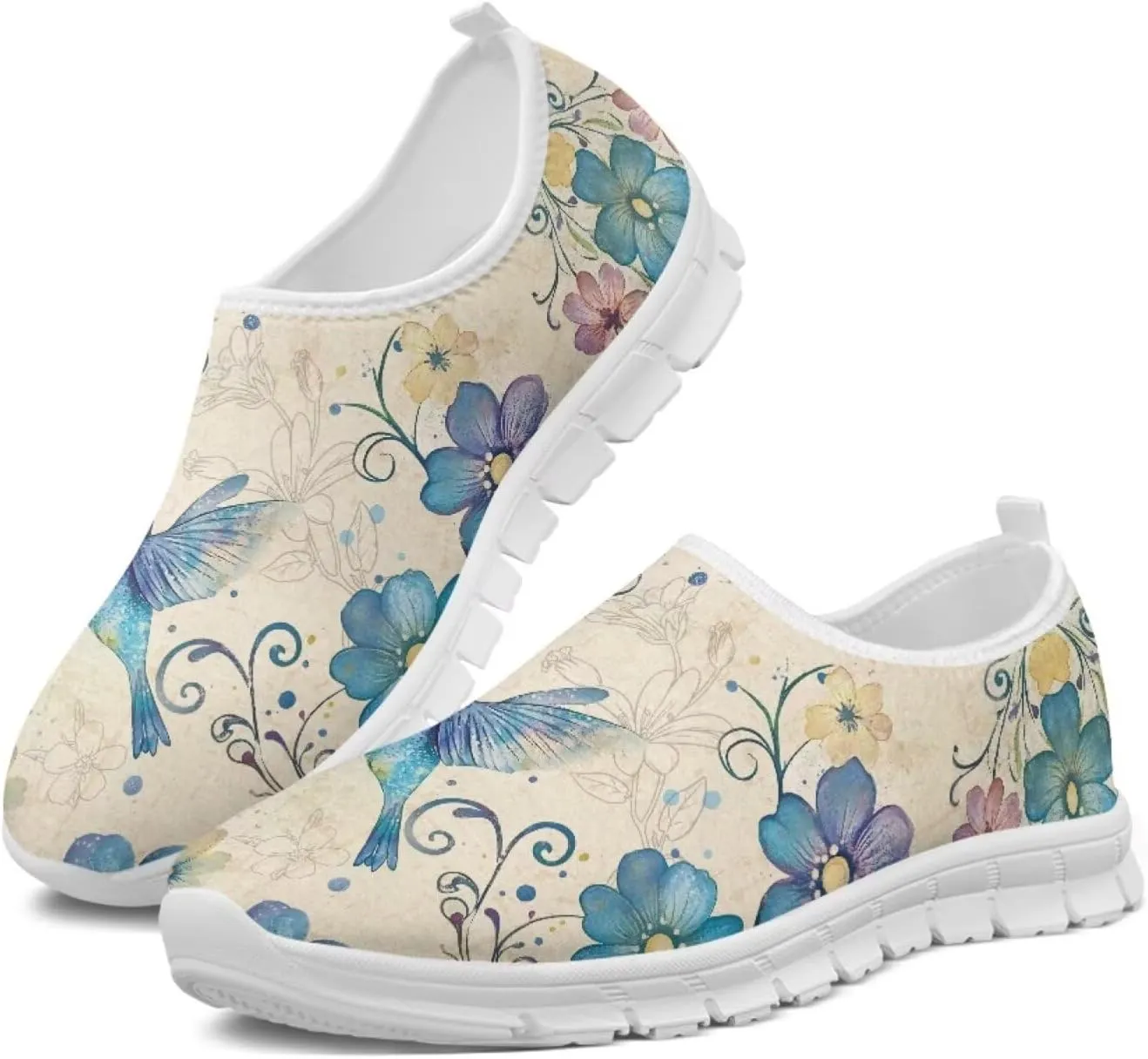 Flowers Print Women Slip On Low Top Casual Loafers Comfortable Travel Walking Shoes Non Slip Sports Mesh Running Sneakers US 5-13 for Winter