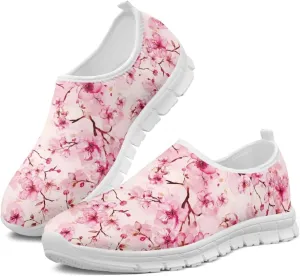 Flowers Print Women Slip On Low Top Casual Loafers Comfortable Travel Walking Shoes Non Slip Sports Mesh Running Sneakers US 5-13 for Winter