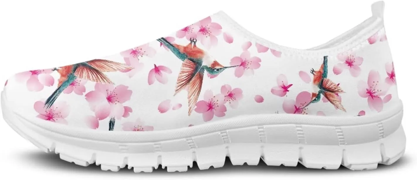 Flowers Print Women Slip On Low Top Casual Loafers Comfortable Travel Walking Shoes Non Slip Sports Mesh Running Sneakers US 5-13 for Winter