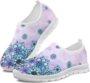 Flowers Print Women Slip On Low Top Casual Loafers Comfortable Travel Walking Shoes Non Slip Sports Mesh Running Sneakers US 5-13 for Winter